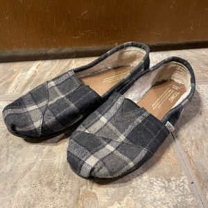 Toms Alpargata flannel fuzzy plaid slippers